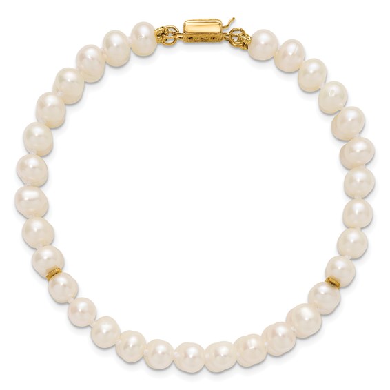 1/20 14K Gold Filled 5-6mm Near Rnd White FWC Pearl 2-Strand 7.5in Bracelet