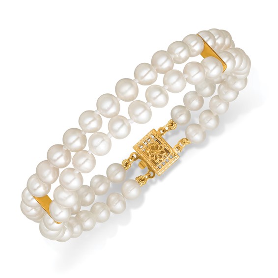 1/20 14K Gold Filled 5-6mm Near Rnd White FWC Pearl 2-Strand 7.5in Bracelet