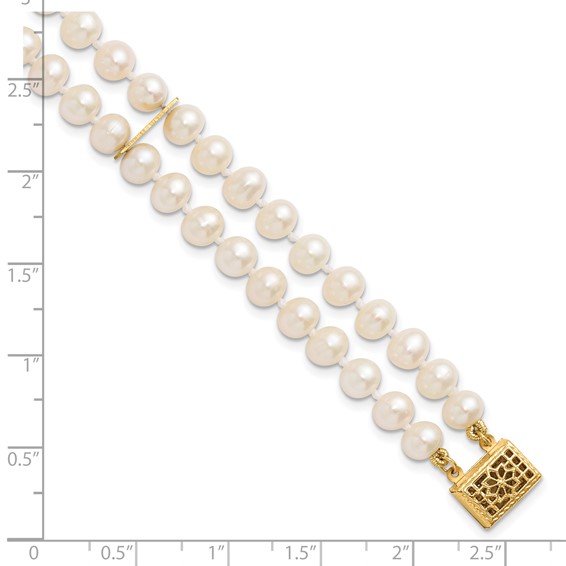 1/20 14K Gold Filled 5-6mm Near Rnd White FWC Pearl 2-Strand 7.5in Bracelet