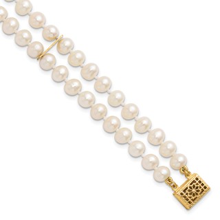1/20 14K Gold Filled 5-6mm Near Rnd White FWC Pearl 2-Strand 7.5in Bracelet