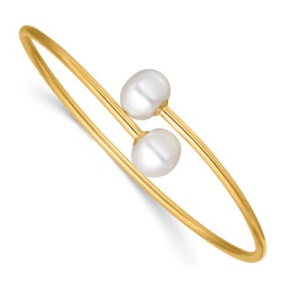 1/20 14K Gold Filled 10-11mm Button White FWC Pearl Flexible Bangle