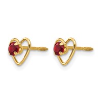 14K Yellow Gold Madi K 3mm Round Genuine Garnet Birthstone Heart Screwback Post Earrings view 2