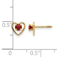 14K Yellow Gold Madi K 3mm Round Genuine Garnet Birthstone Heart Screwback Post Earrings view 4
