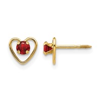 14K Yellow Gold Madi K 3mm Round Genuine Garnet Birthstone Heart Screwback Post Earrings view 1