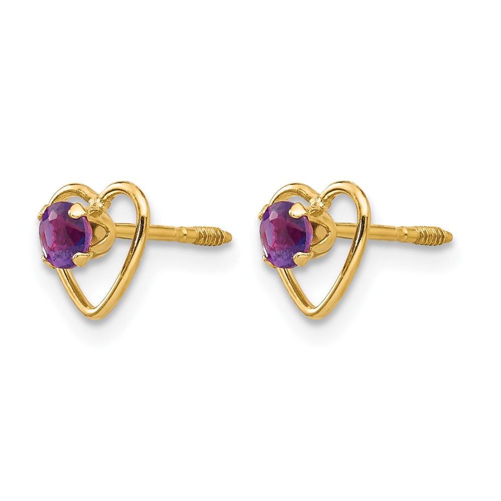 14k Madi K 3mm Genuine Amethyst Birthstone Heart Earrings (GK101)