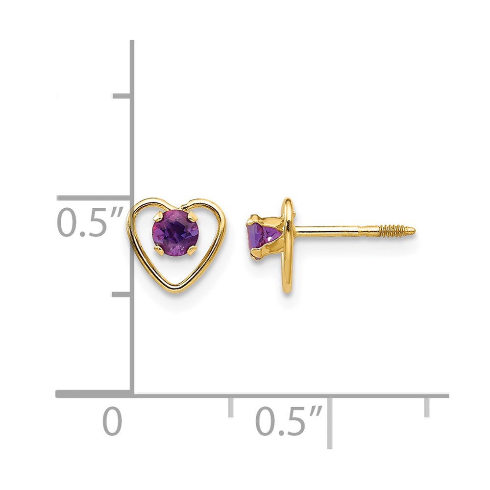 14k Madi K 3mm Genuine Amethyst Birthstone Heart Earrings (GK101)