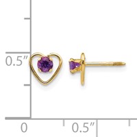 14K Yellow Gold Madi K 3mm Round Genuine Amethyst Birthstone Heart Screwback Post Earrings view 4