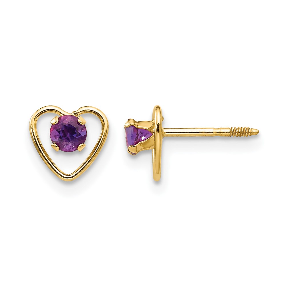 14k Madi K 3mm Genuine Amethyst Birthstone Heart Earrings (GK101)