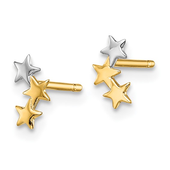 14k and White Rhodium Madi K 3-Star Childrens Post Earrings