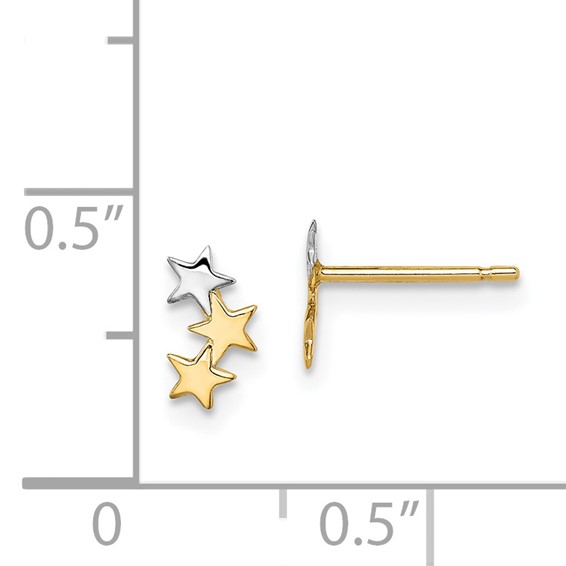 14k and White Rhodium Madi K 3-Star Childrens Post Earrings