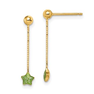 14k Madi K Green Enameled Star Chain Dangle Childrens Post Earrings