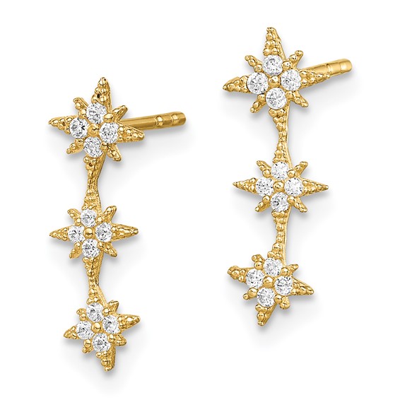 14k Madi K CZ Star Drop Bar Dangle Childrens Post Earrings