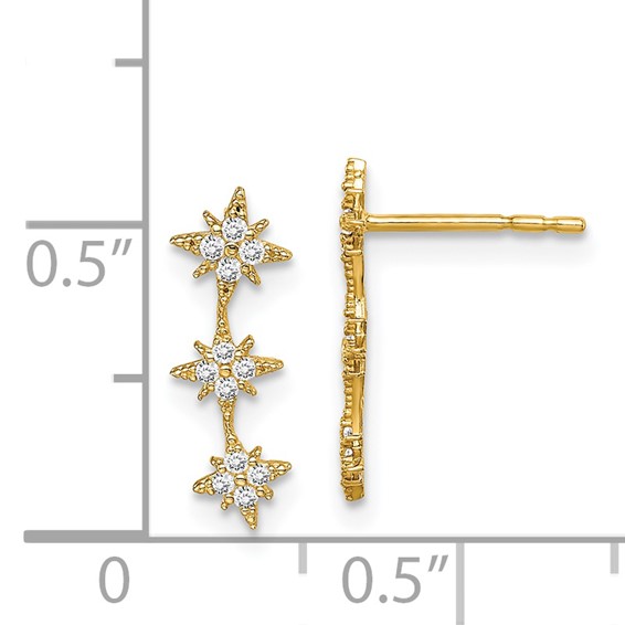 14k Madi K CZ Star Drop Bar Dangle Childrens Post Earrings