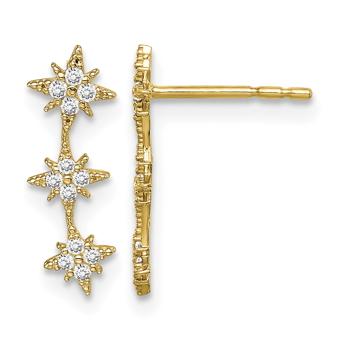 14k Madi K CZ Star Drop Bar Dangle Post Earrings (GK1027)