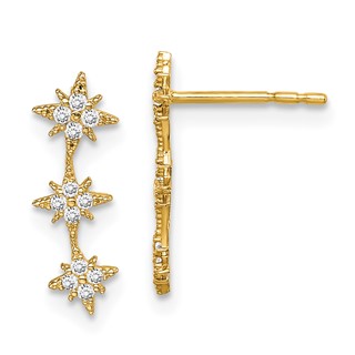 14k Madi K CZ Star Drop Bar Dangle Childrens Post Earrings