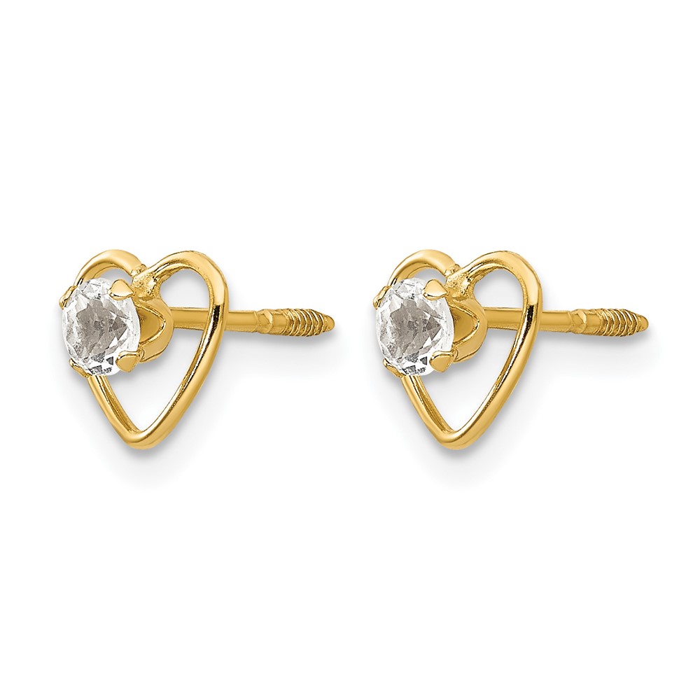 14k Madi K 3mm Genuine White Topaz Birthstone Heart Earrings (GK103)