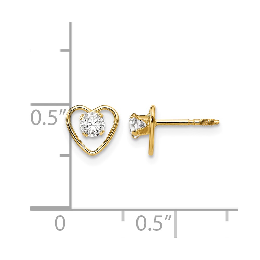 14k Madi K 3mm Genuine White Topaz Birthstone Heart Earrings (GK103)