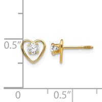 14K Yellow Gold Madi K 3mm Round Genuine White Topaz Birthstone Heart Screwback Post Earrings view 4