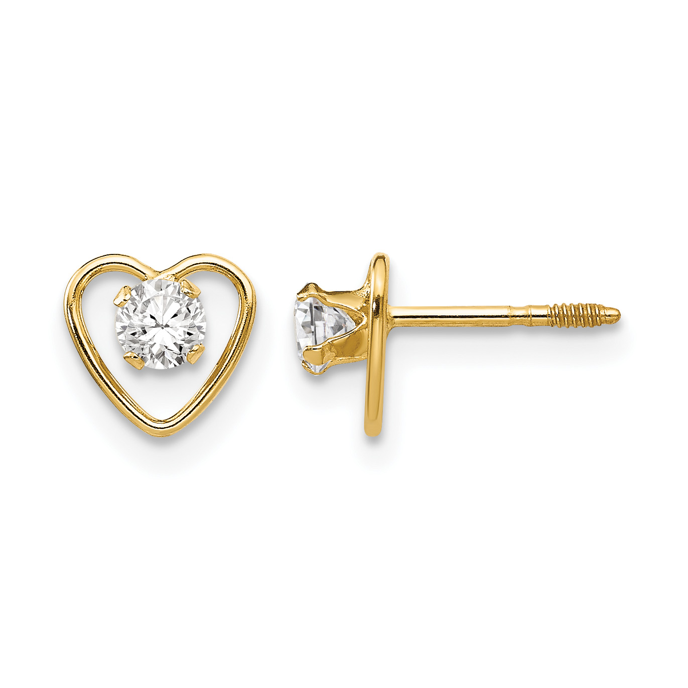 14k Madi K 3mm Genuine White Topaz Birthstone Heart Earrings (GK103)