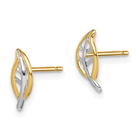 14k Madi K & White Rhodium Leaf Post Earrings