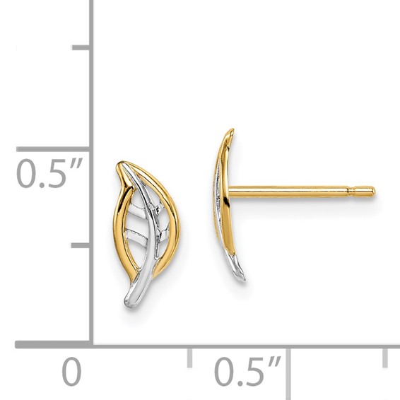 14k Madi K & White Rhodium Leaf Post Earrings