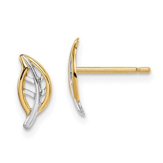 14k Madi K & White Rhodium Leaf Post Earrings