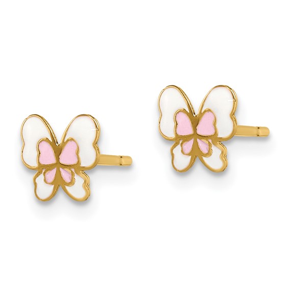 14k Madi K Pink and White Enamel Butterfly Childrens Post Earrings