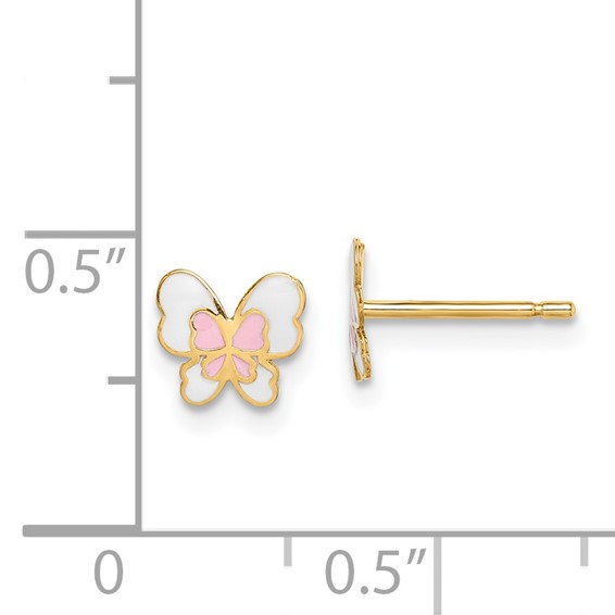 14k Madi K Pink and White Enamel Butterfly Childrens Post Earrings