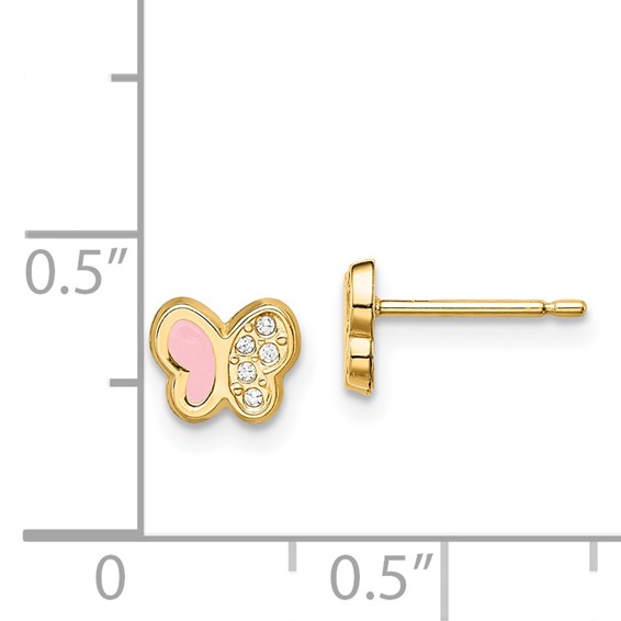 14k Madi K CZ and Pink Enamel Butterfly Childrens Post Earrings
