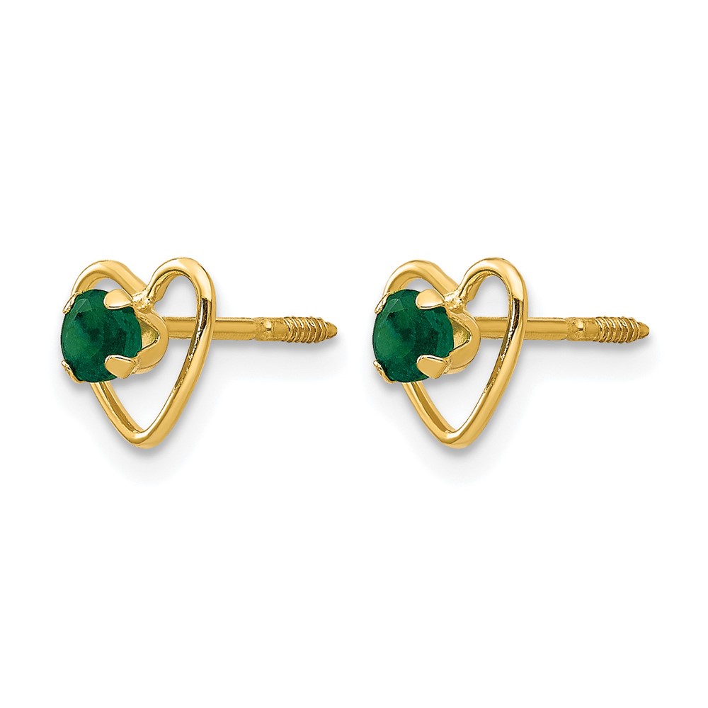 14k Madi K 3mm Created Emerald Birthstone Heart Earrings (GK104)