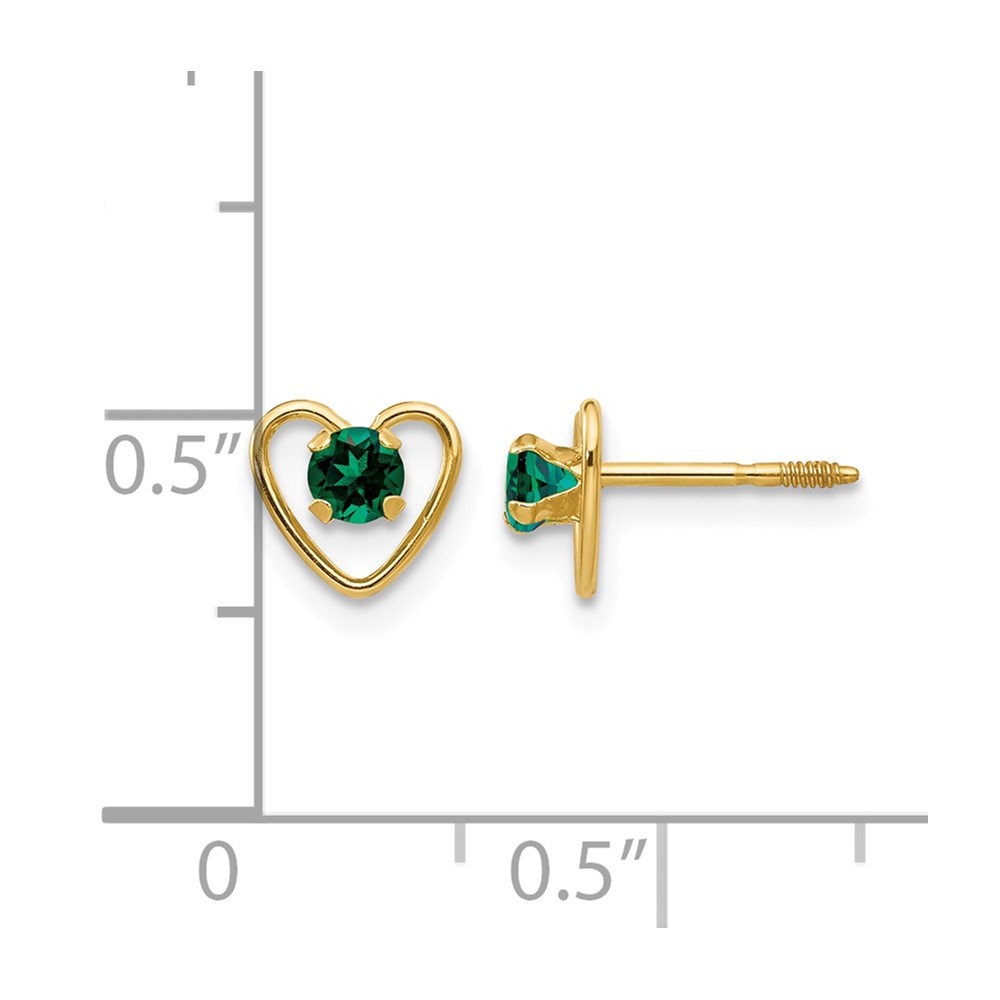 14k Madi K 3mm Created Emerald Birthstone Heart Earrings (GK104)