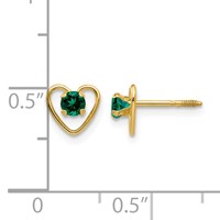14K Yellow Gold Madi K 3mm Round Lab Created Emerald Birthstone Heart Screwback Post Earrings view 5