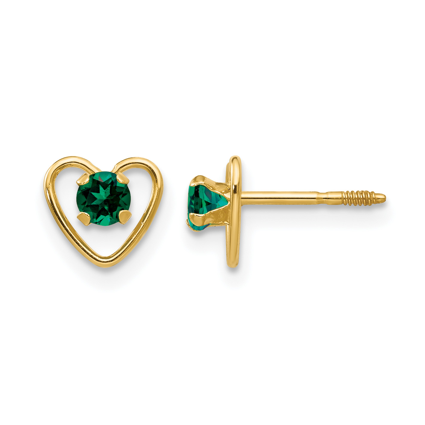 14k Madi K 3mm Created Emerald Birthstone Heart Earrings (GK104)