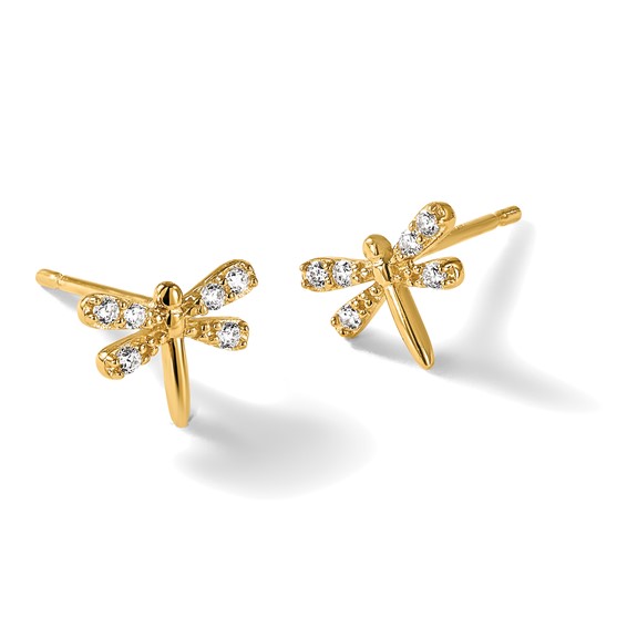 14k Madi K CZ Dragonfly Childrens Post Earrings