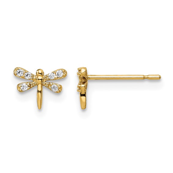 14k Madi K CZ Dragonfly Childrens Post Earrings
