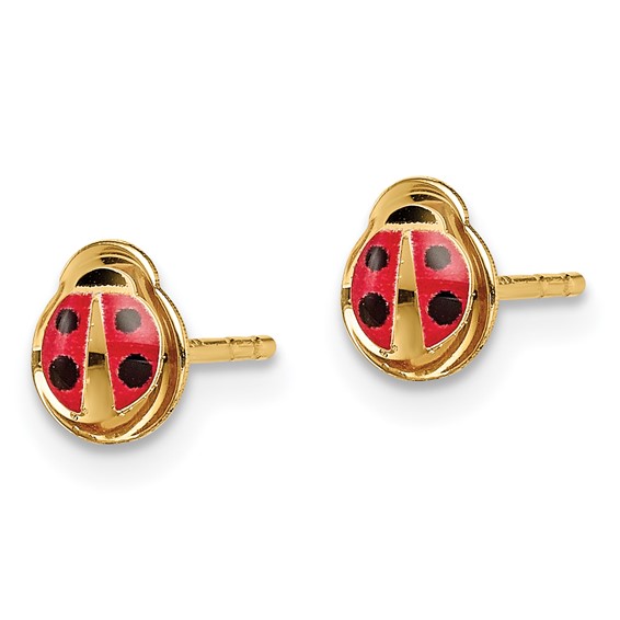 14k Madi K Small Red and Black Enamel Ladybug Post Earrings