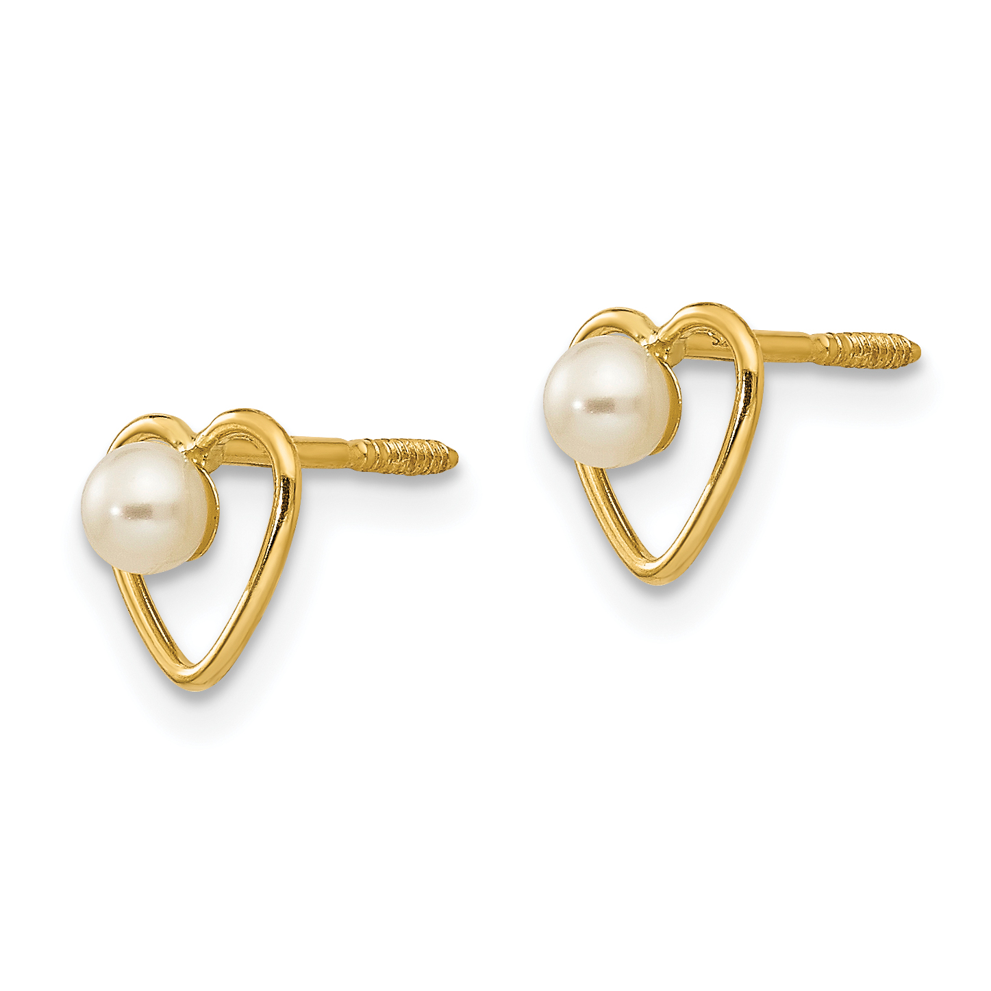 14k Madi K 3mm FW Cultured Pearl Birthstone Heart Earrings GK105 - Picture 2 of 5