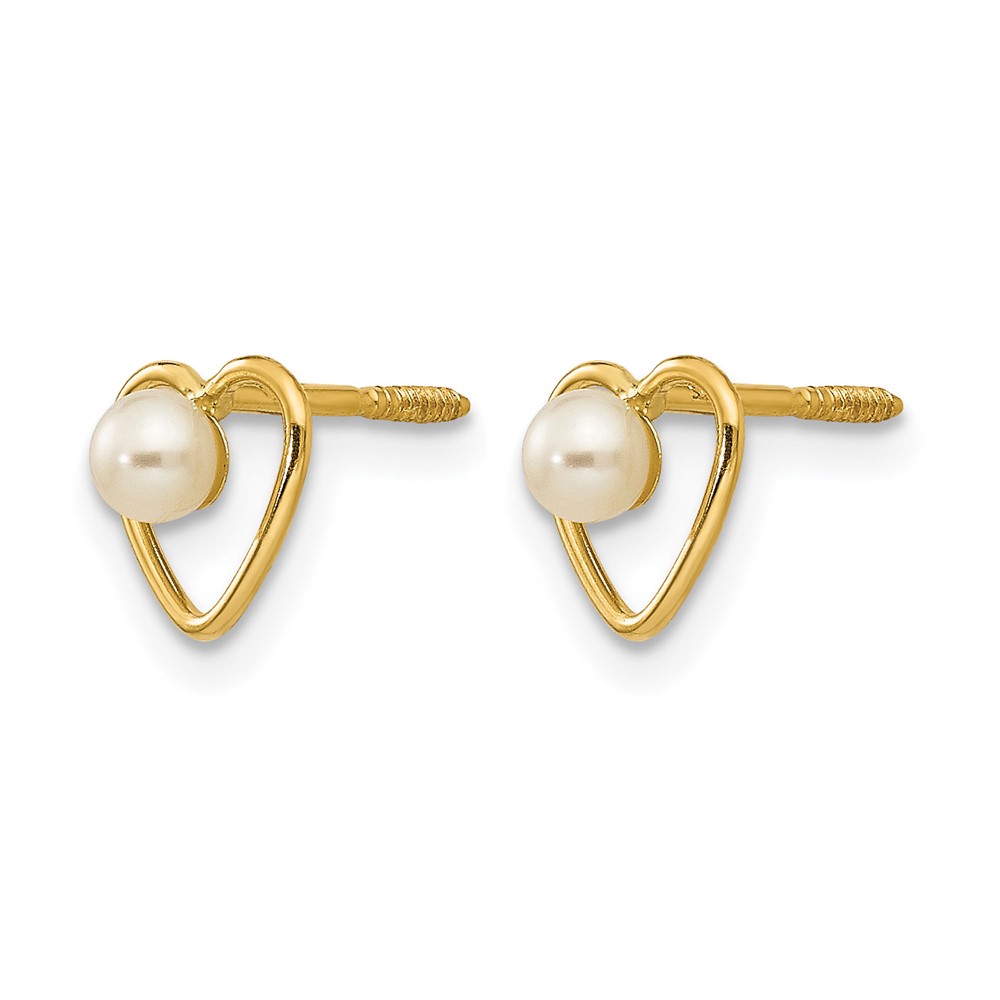 14k Madi K 3mm FW Cultured Pearl Birthstone Heart Earrings (GK105)