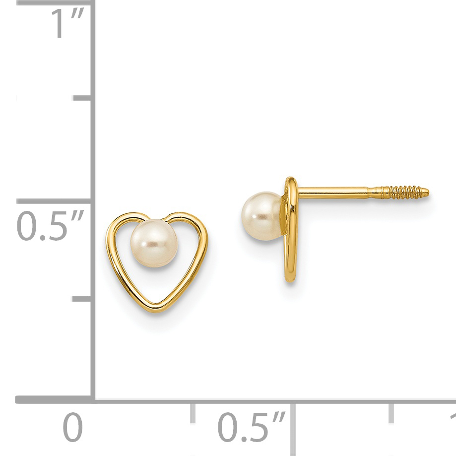 14k Madi K 3mm FW Cultured Pearl Birthstone Heart Earrings GK105 - Picture 4 of 5