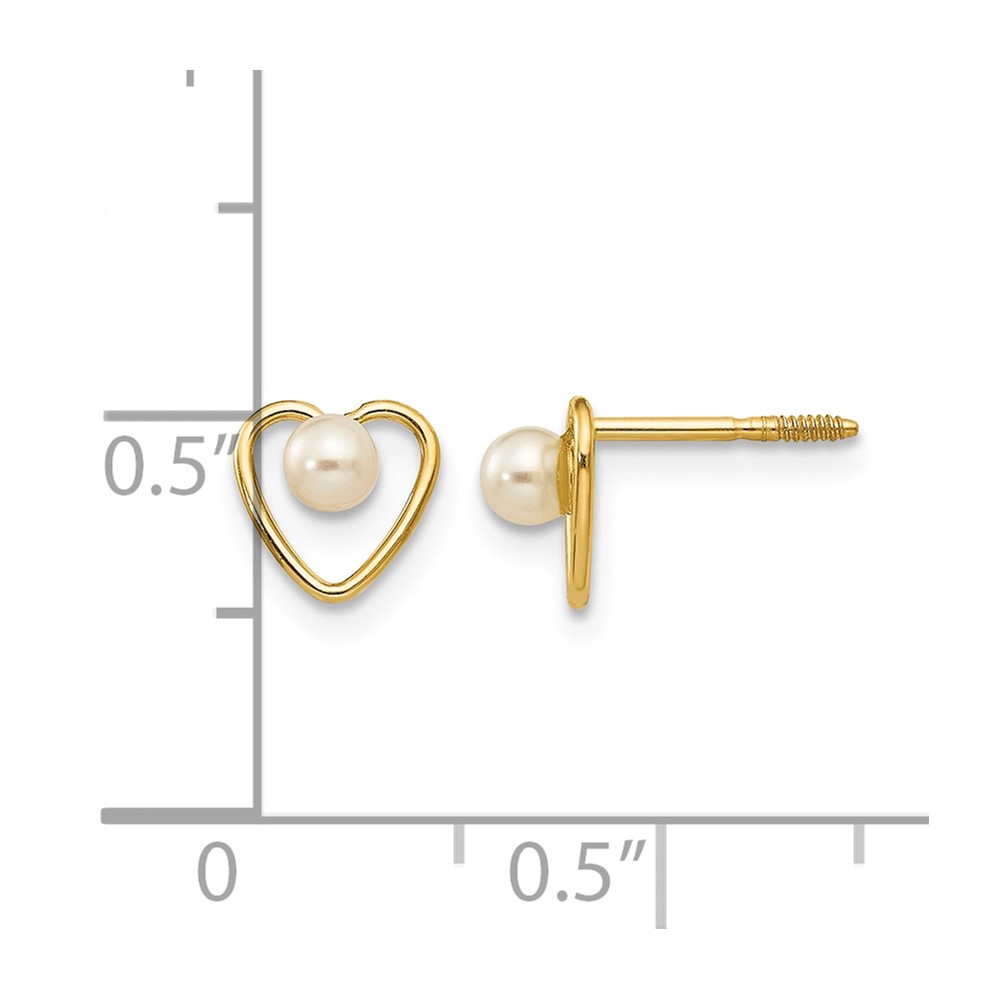 14k Madi K 3mm FW Cultured Pearl Birthstone Heart Earrings (GK105)