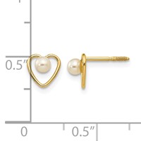 14K Yellow Gold Madi K 3mm Round White Freshwater Cultured Pearl Birthstone Heart Screwback Post Earrings view 4
