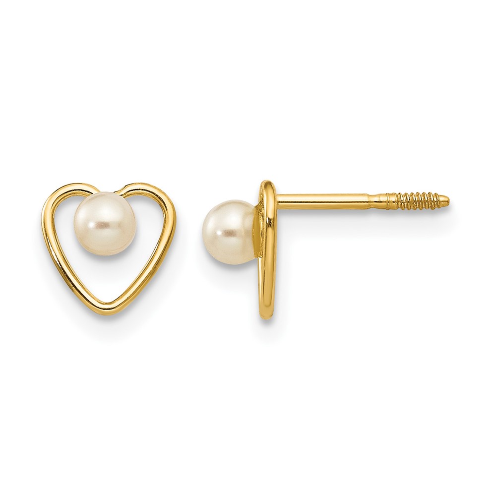 14k Madi K 3mm FW Cultured Pearl Birthstone Heart Earrings (GK105)