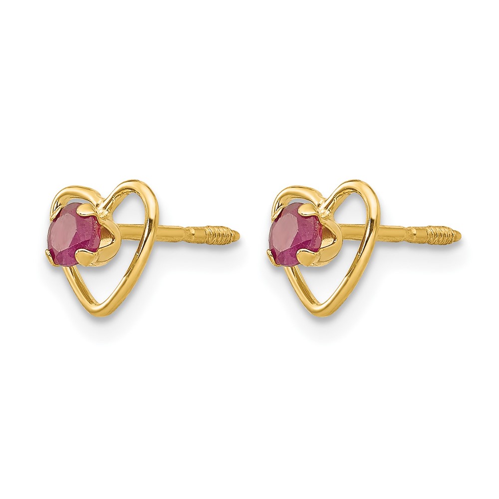 14k Madi K 3mm Created Ruby Birthstone Heart Earrings (GK106)