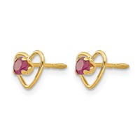 14K Yellow Gold Madi K 3mm Round Lab Created Ruby Birthstone Heart Screwback Post Earrings view 2