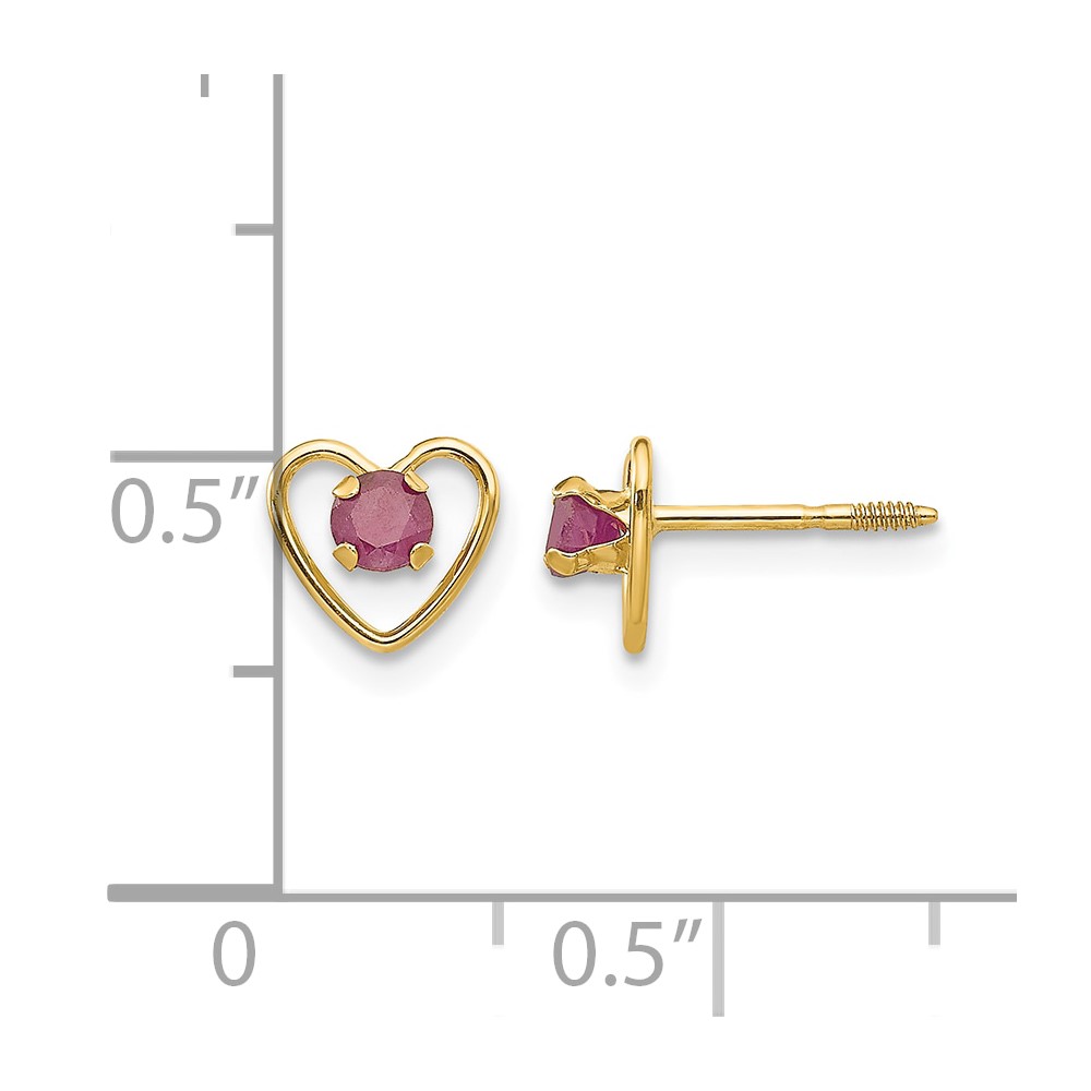 14k Madi K 3mm Created Ruby Birthstone Heart Earrings (GK106)