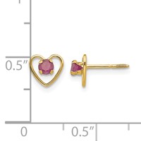 14K Yellow Gold Madi K 3mm Round Lab Created Ruby Birthstone Heart Screwback Post Earrings view 4