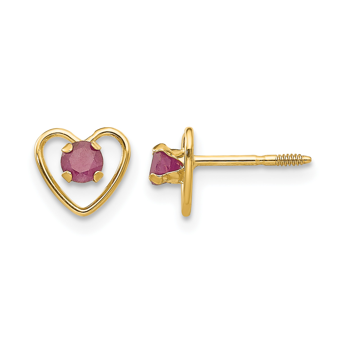 14k Madi K 3mm Created Ruby Birthstone Heart Earrings (GK106)
