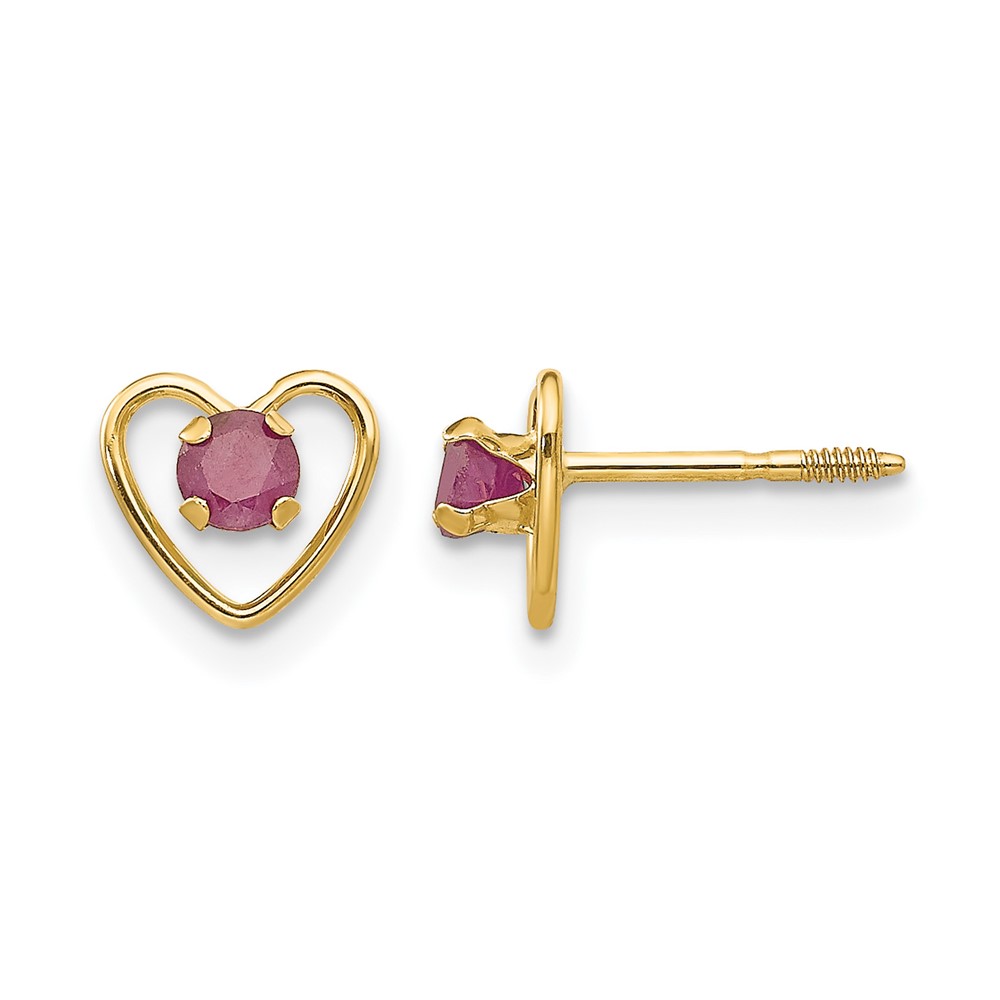 14k Madi K 3mm Created Ruby Birthstone Heart Earrings (GK106)