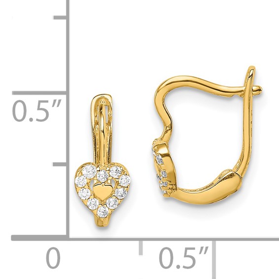14k Madi K CZ Double Heart Childrens Hinged Earrings