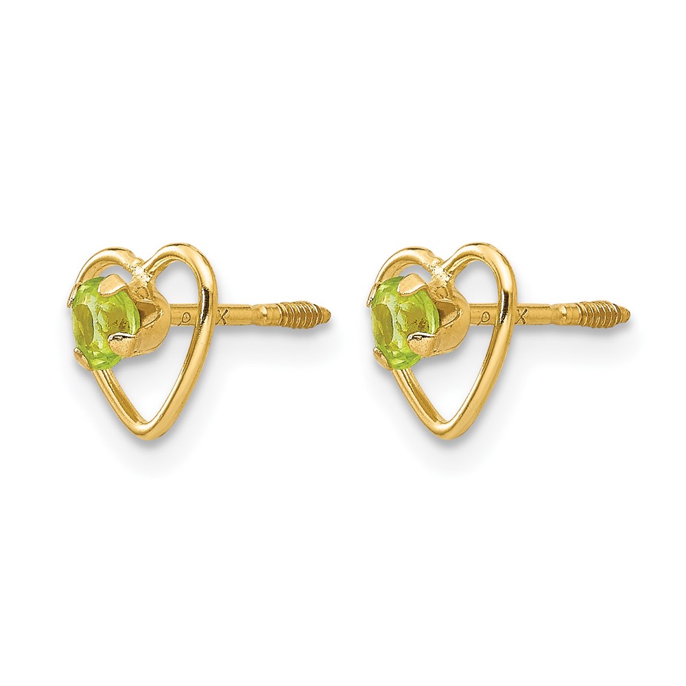 14k Madi K 3mm Genuine Peridot Birthstone Heart Earrings (GK107)